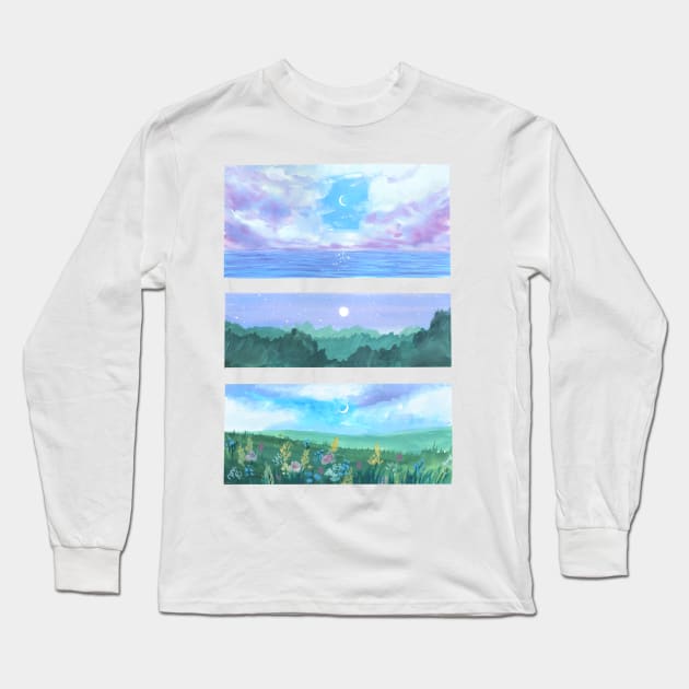 Three Moons Long Sleeve T-Shirt by erinkatearcher